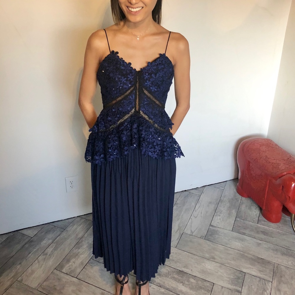 Self Portrait Navy Lace Sequin Dress | Date Night | Size 2